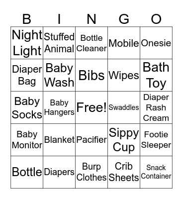 Tasha's Baby Gift Bingo Card