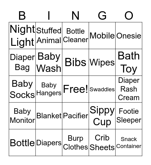 Tasha's Baby Gift Bingo Card