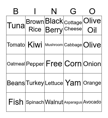Nutrition Bingo  Bingo Card