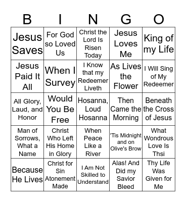 Easter Songs Bingo Card