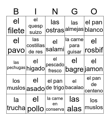 spanish bingo  Bingo Card
