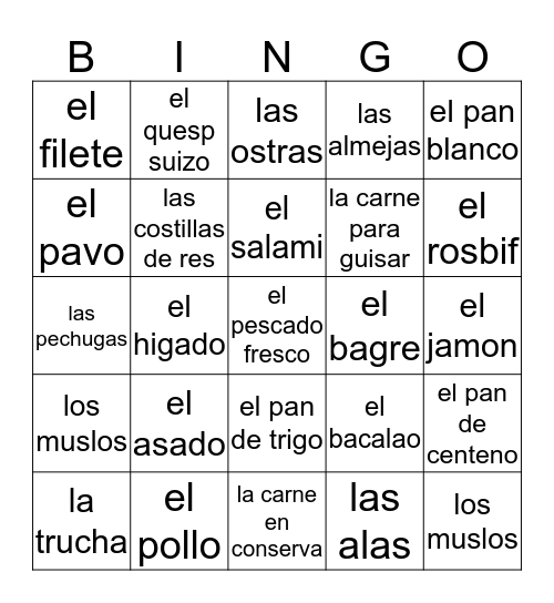 spanish bingo  Bingo Card