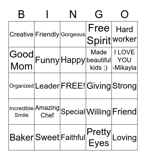 WHY WE LOVE STEFANY Bingo Card