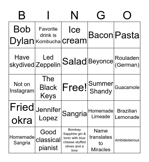 Get to know the team - Game 2 Bingo Card