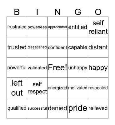 Empowerment Bingo Card