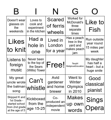 Get to know the team Bingo Card