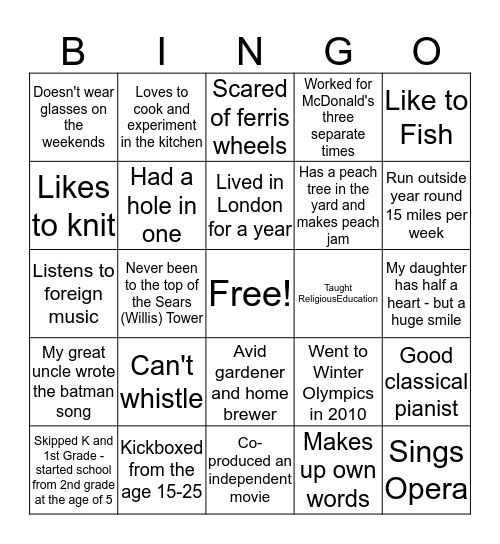 Get to know the team Bingo Card