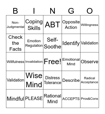 DBT Bingo Card