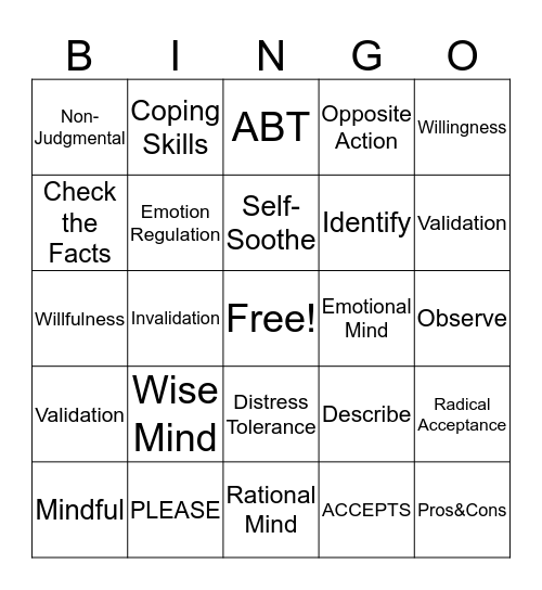 DBT Bingo Card