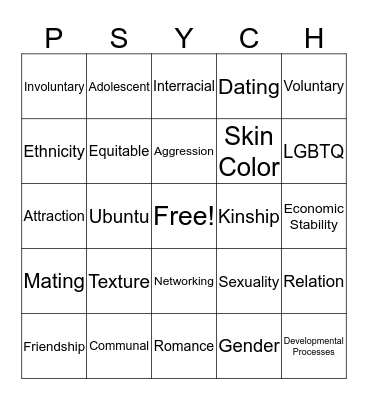 African American Bingo Card