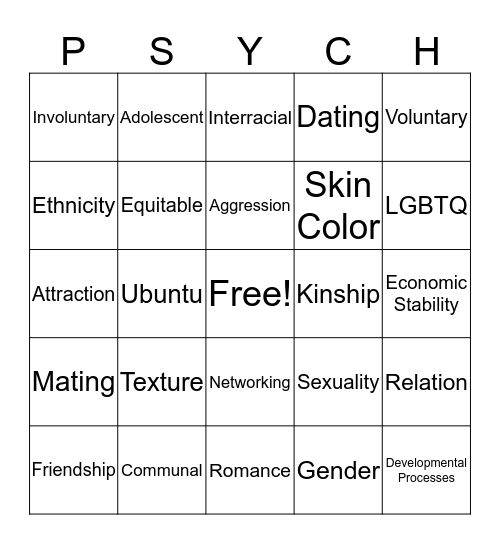 African American Bingo Card