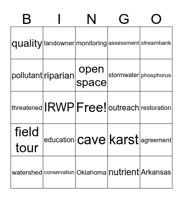 Watershed Bingo Card