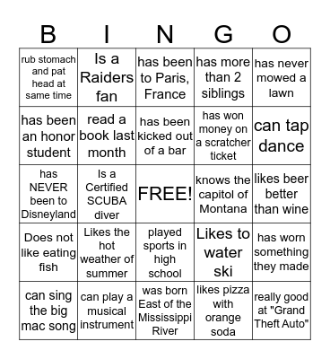Get to know you Bingo Card