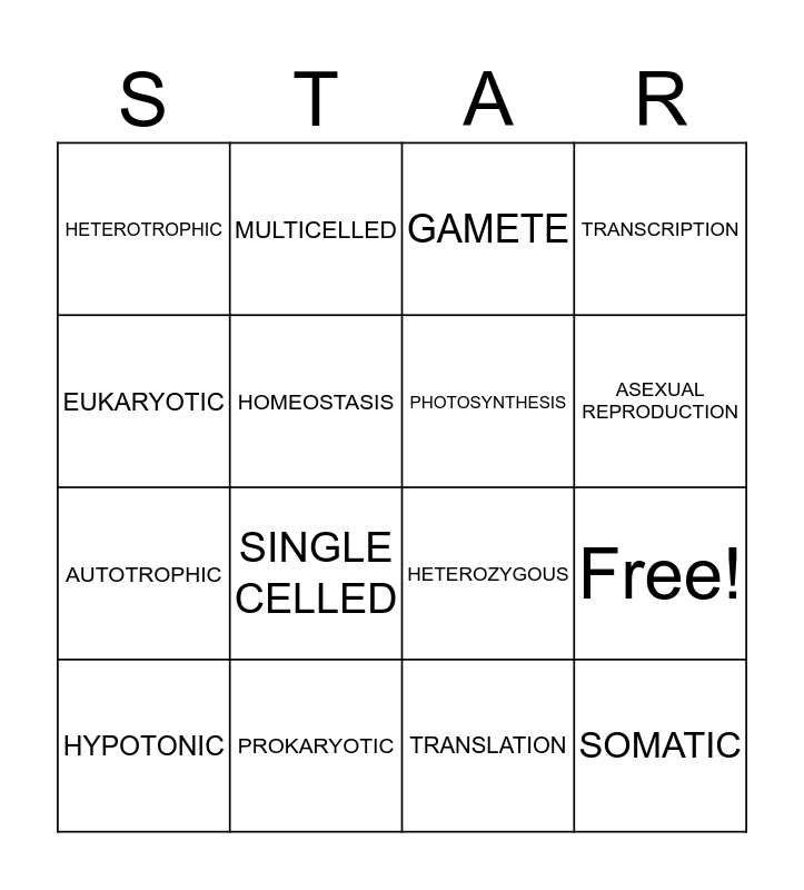 Bio Bingo Card