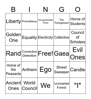 Anthem Bingo Card