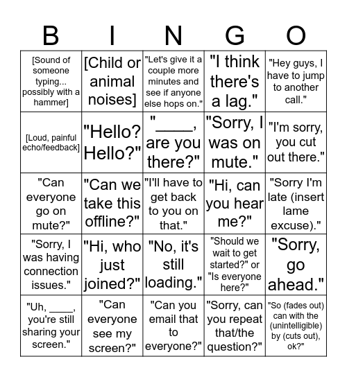 Conference Call Bingo Card