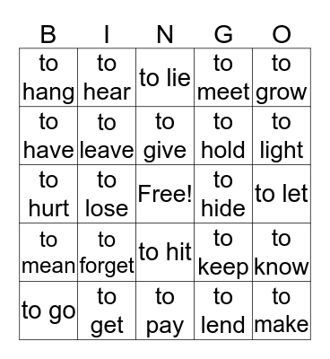 irregular verbs number 2. Bingo Card