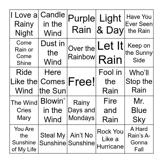 Couldn't Stand the Weather Bingo Card