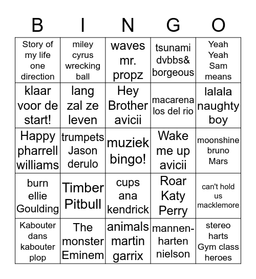 muziekbingo!  Bingo Card