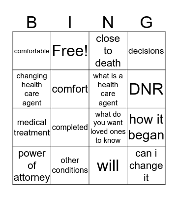 5 Wishes Bingo Card