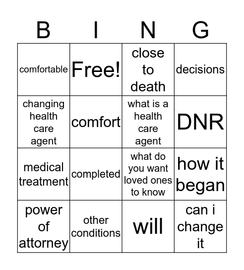 5 Wishes Bingo Card