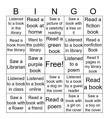 READING WEEK BINGO Card
