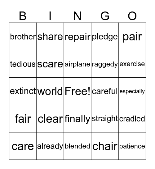 Lesson 24 Bingo Card