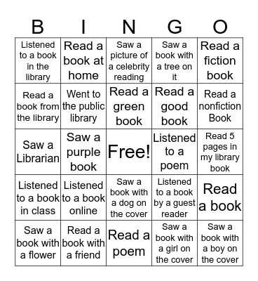 READING WEEK BINGO Card