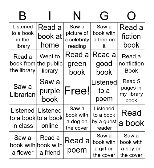 READING WEEK BINGO Card