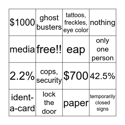 Untitled Bingo Card
