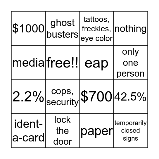 Untitled Bingo Card