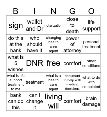 5 Wishes Bingo Card