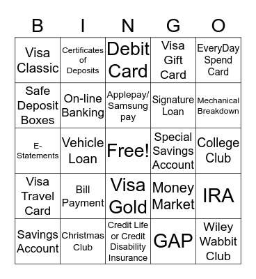 Products and Service Bingo Card