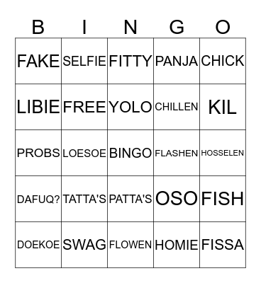 'STRAATTAAL' Bingo Card