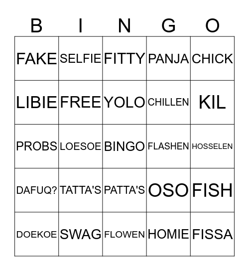 'STRAATTAAL' Bingo Card