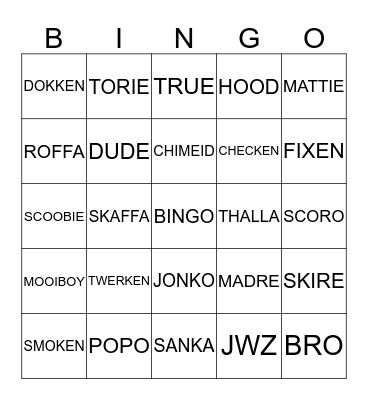 'STRAATTAAL' Bingo Card