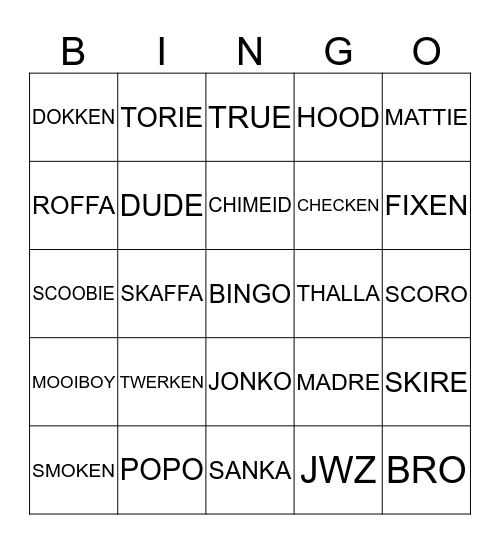 'STRAATTAAL' Bingo Card