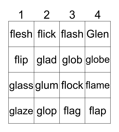 OG L#21  fl / gl Bingo Card