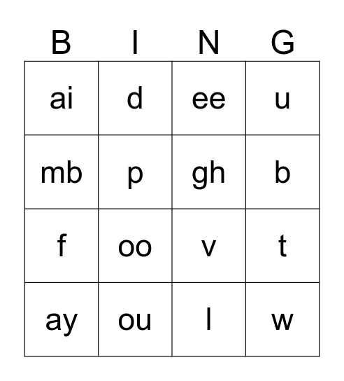 Phoneme Bingo Card
