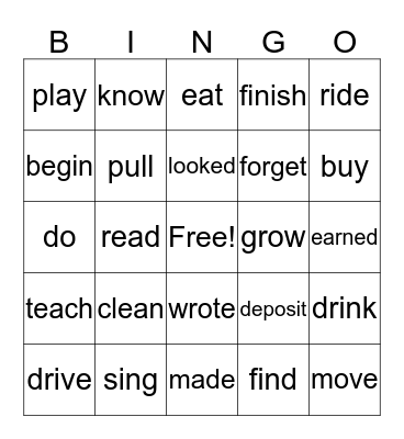 Verb Fun Bingo Card