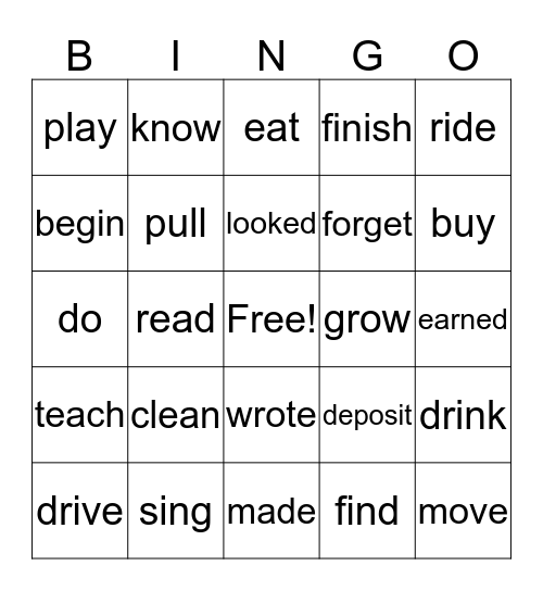 Verb Fun Bingo Card