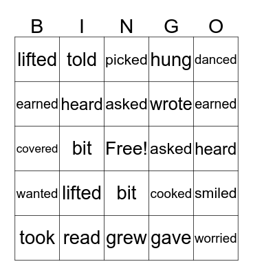 Verb Fun Bingo Card