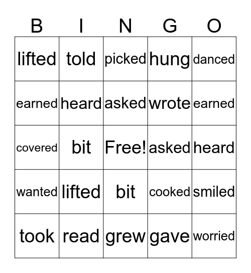 Verb Fun Bingo Card