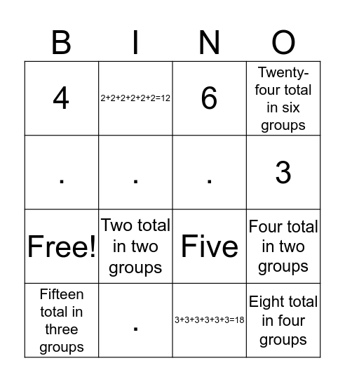Elizabeth's Math Bingo Card