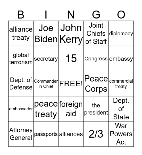 Foreign Policy Bingo Card