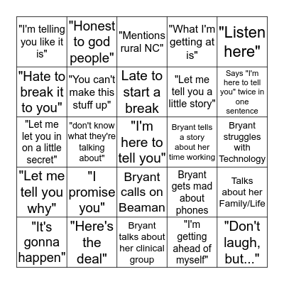 BRYANT BINGO Card