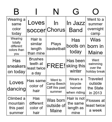 Same or Not Bingo Card