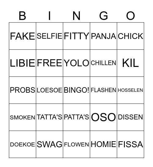 'STRAATTAAL' Bingo Card