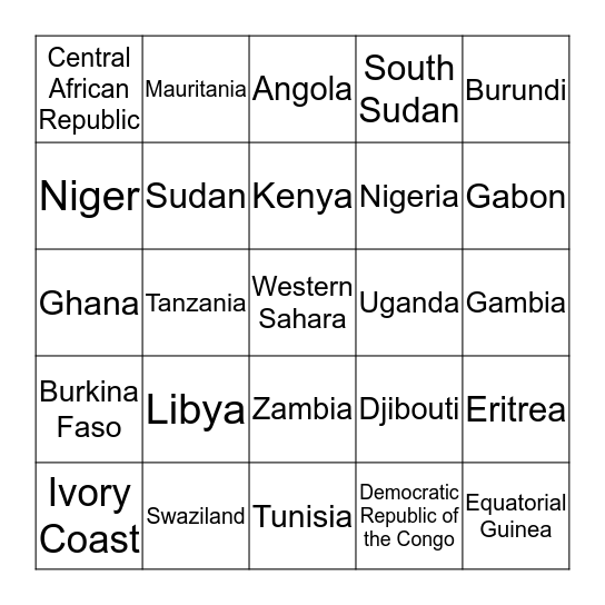 Africa Country Bingo Card