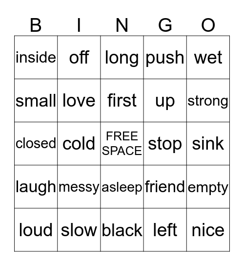 Antonyms Bingo Card